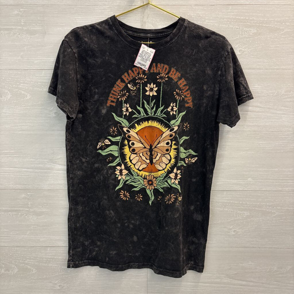 Walnut and 39th Grey Think Happy Short Sleeve Graphic Tee Extra Small