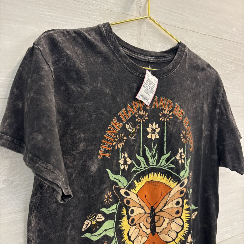 Walnut and 39th Grey Think Happy Short Sleeve Graphic Tee Extra Small