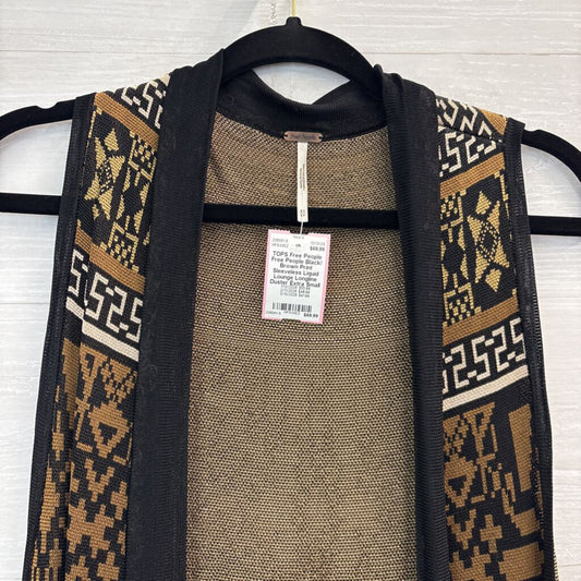 Free People Black/ Brown Print Sleeveless Liquid Lounge Longline Duster Extra Small