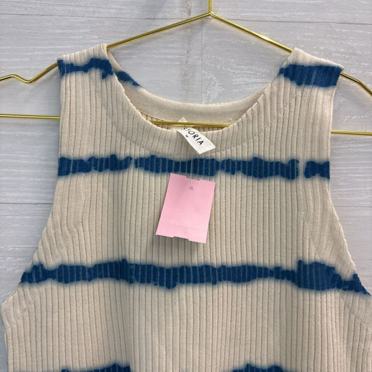 Storia Cream/ Blue Striped Ribbed Tank Top Medium