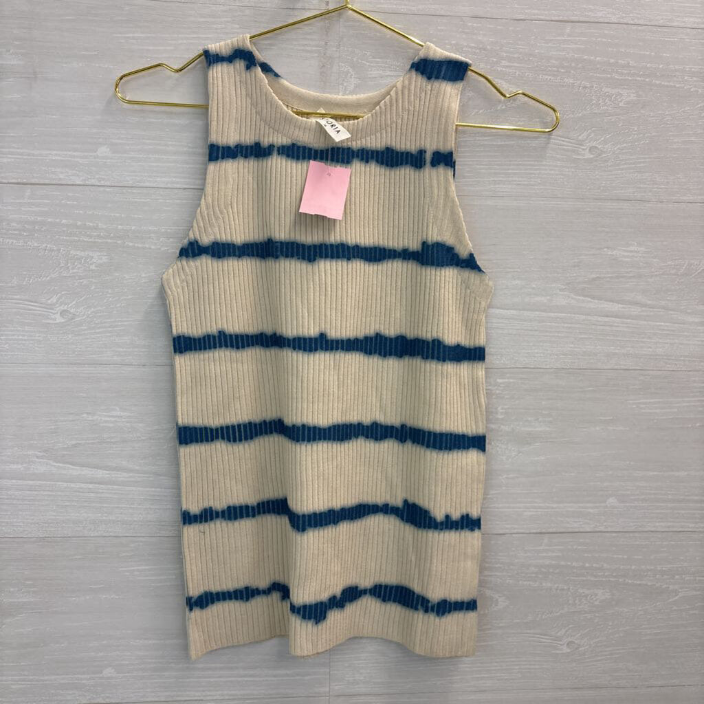 Storia Cream/ Blue Striped Ribbed Tank Top Medium
