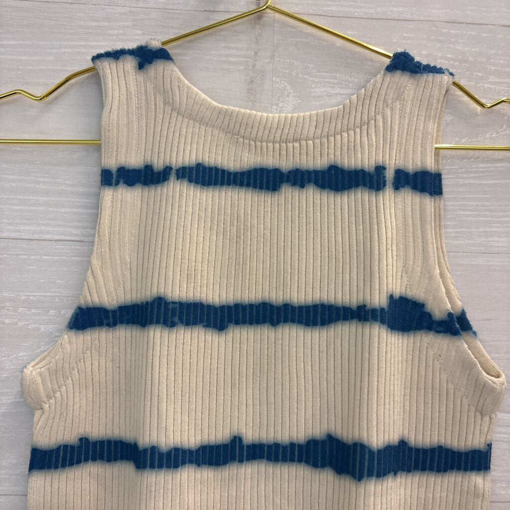 Storia Cream/ Blue Striped Ribbed Tank Top Medium