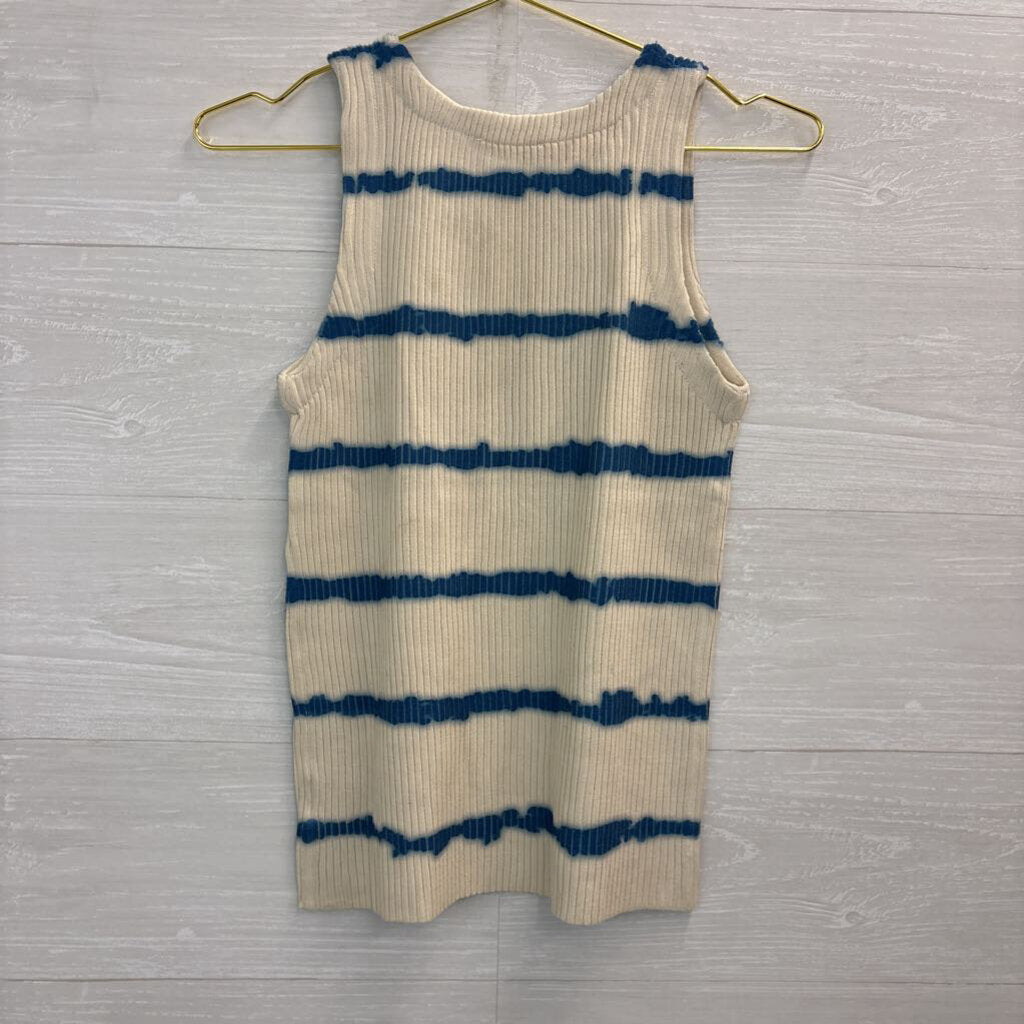 Storia Cream/ Blue Striped Ribbed Tank Top Medium