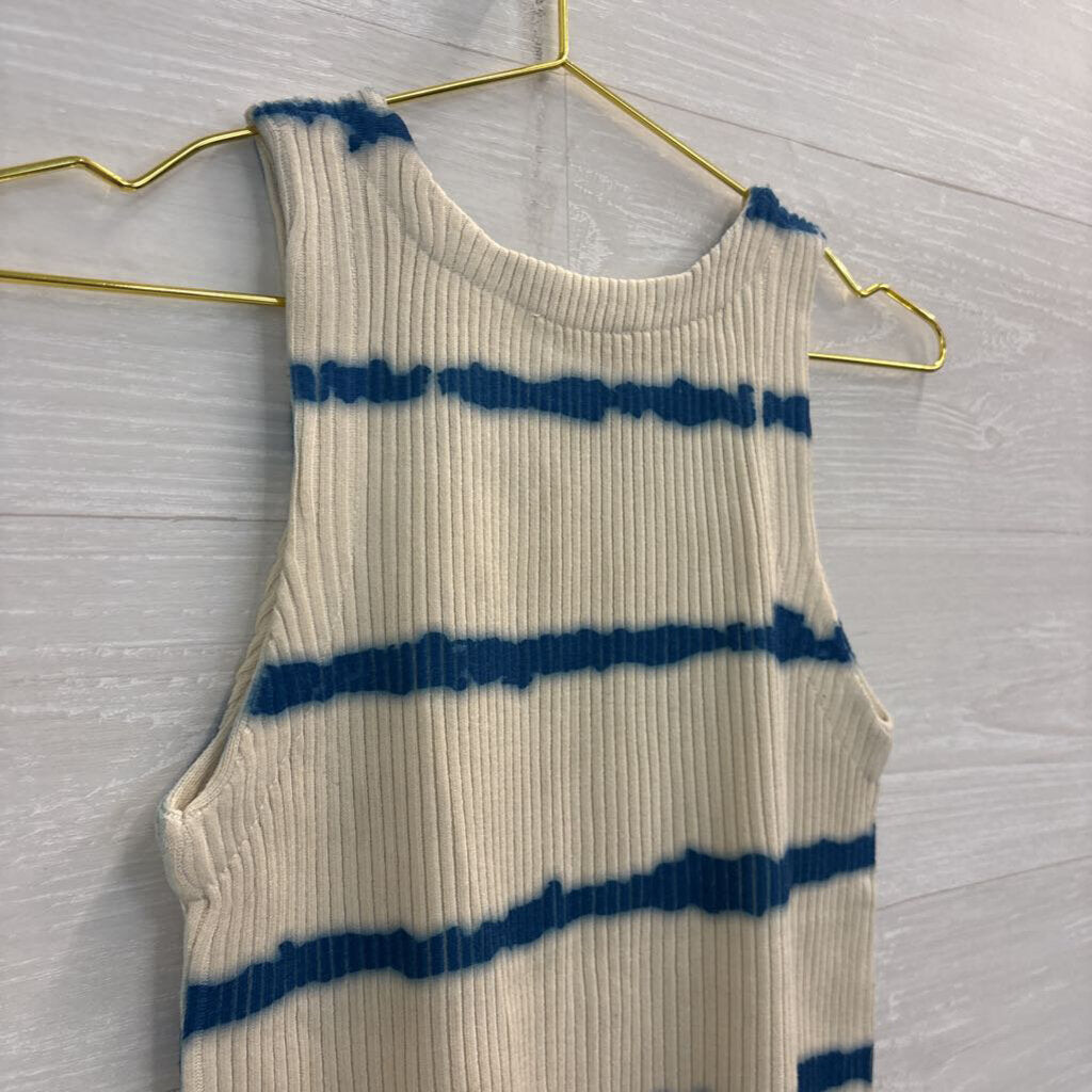 Storia Cream/ Blue Striped Ribbed Tank Top Medium