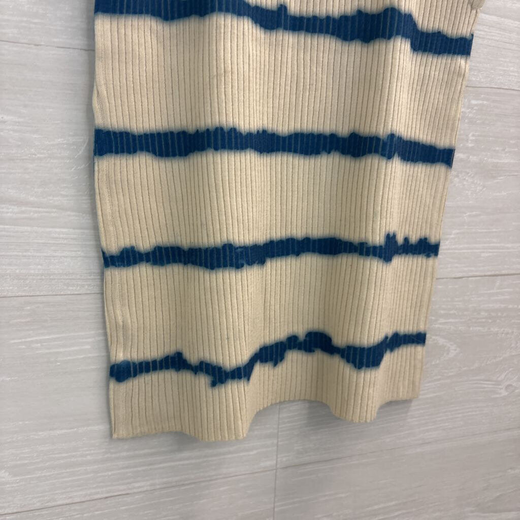 Storia Cream/ Blue Striped Ribbed Tank Top Medium