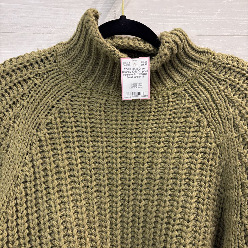 Green Chunky Knit Cropped Turtleneck Sweater Small