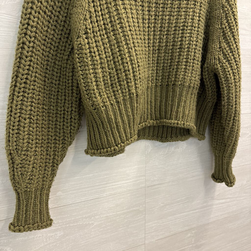 Green Chunky Knit Cropped Turtleneck Sweater Small