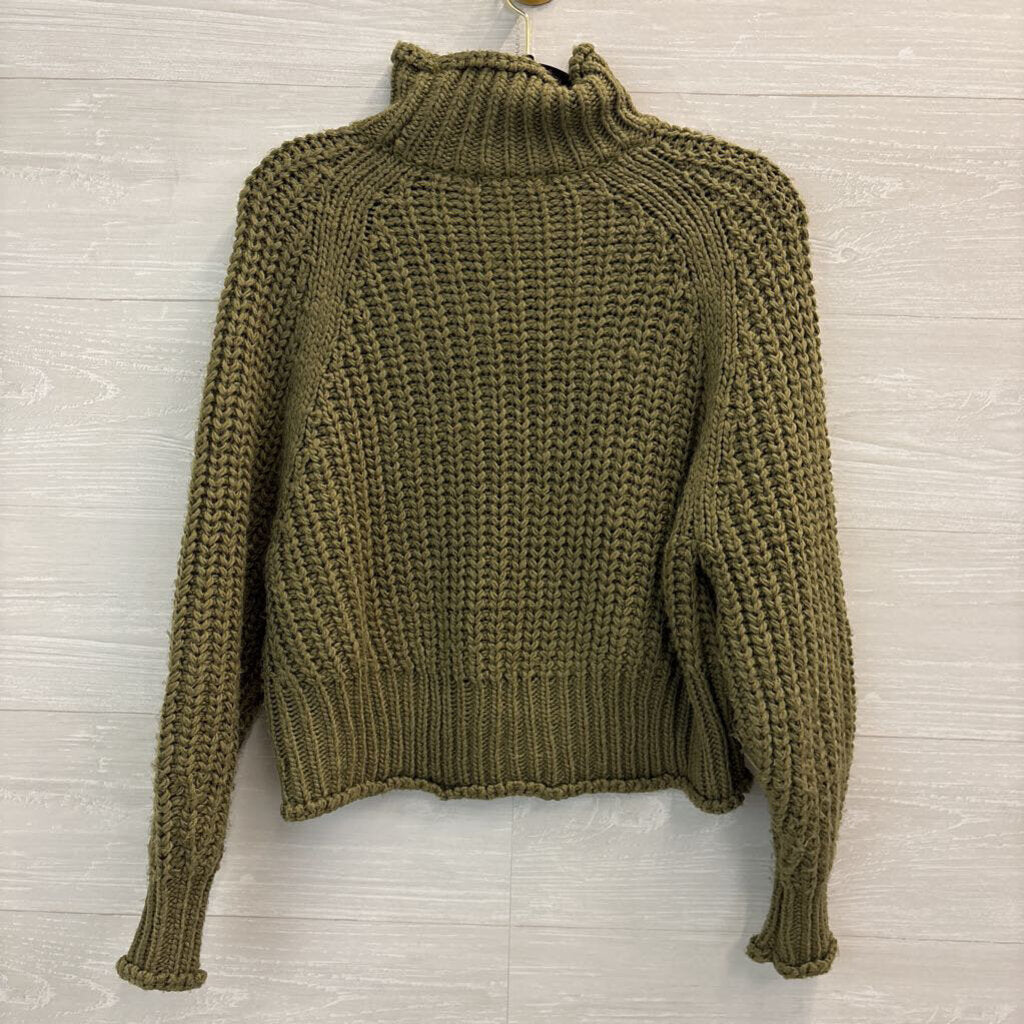 Green Chunky Knit Cropped Turtleneck Sweater Small