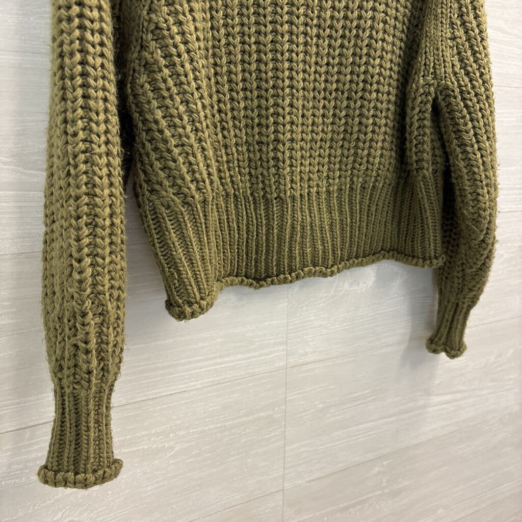 Green Chunky Knit Cropped Turtleneck Sweater Small