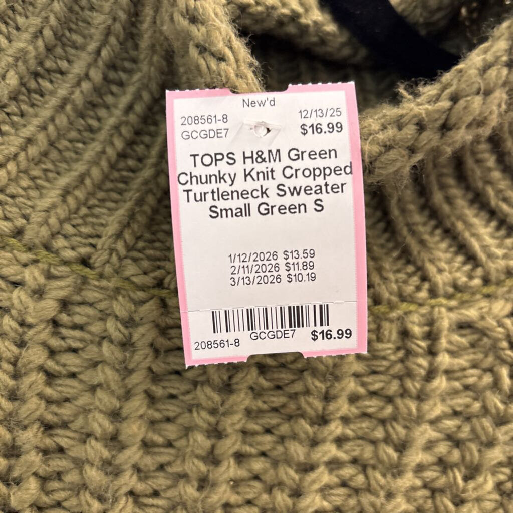 Green Chunky Knit Cropped Turtleneck Sweater Small