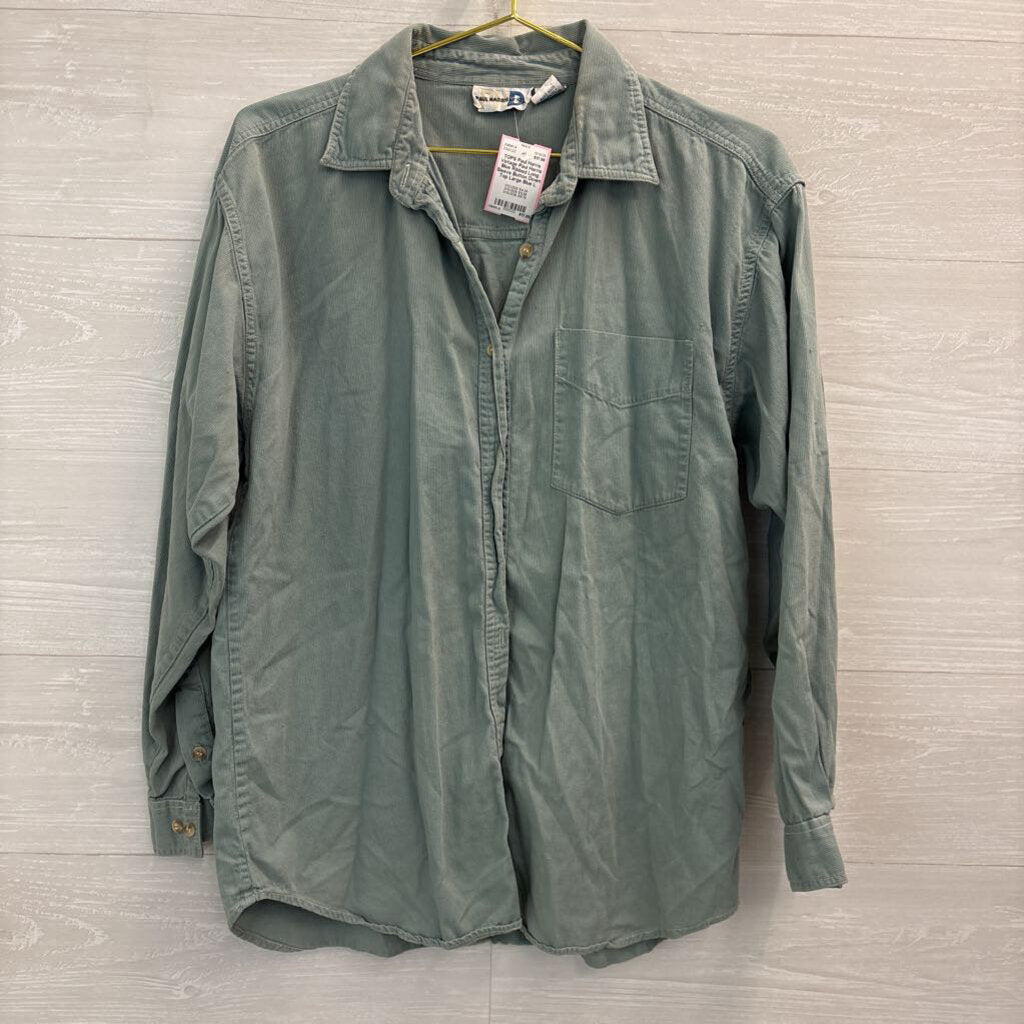 Vintage Paul Harris Blue Ribbed Long Sleeve Button Down Top Large