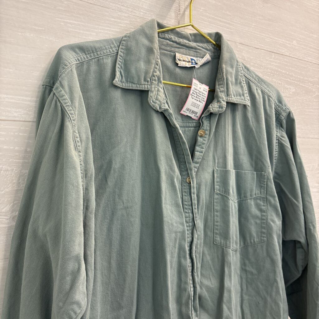 Vintage Paul Harris Blue Ribbed Long Sleeve Button Down Top Large