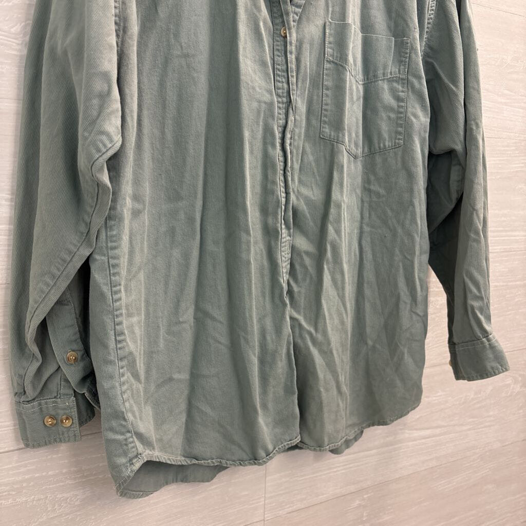 Vintage Paul Harris Blue Ribbed Long Sleeve Button Down Top Large