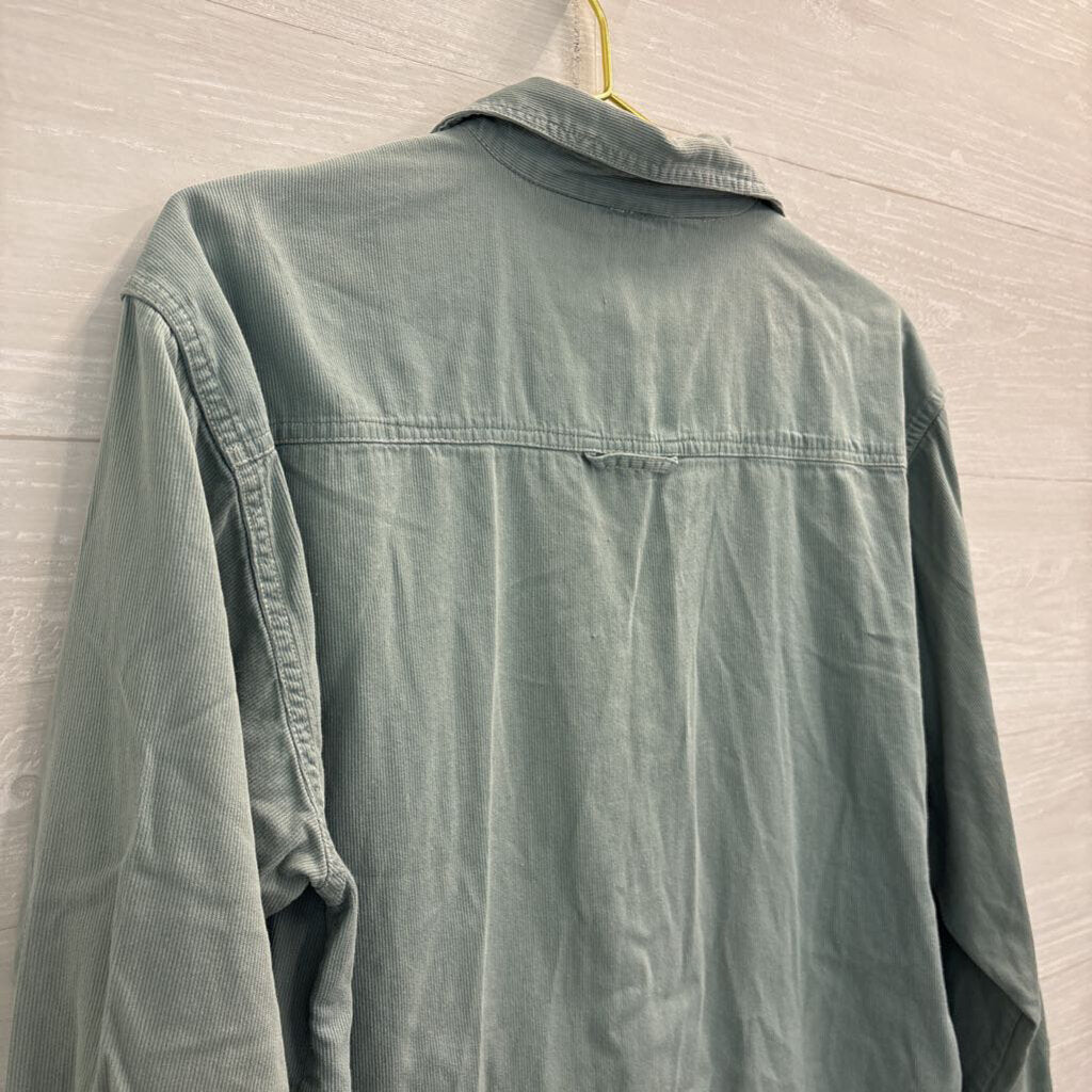 Vintage Paul Harris Blue Ribbed Long Sleeve Button Down Top Large