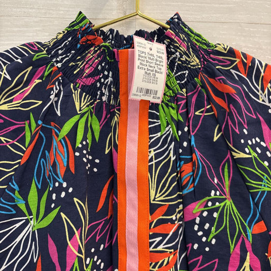 THML Black/ Multi Bright Print Short Sleeve Mock Neck Top Extra Small