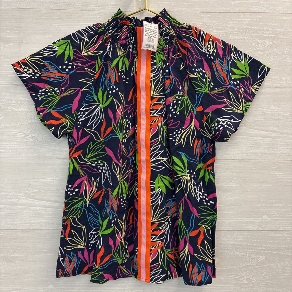 THML Black/ Multi Bright Print Short Sleeve Mock Neck Top Extra Small