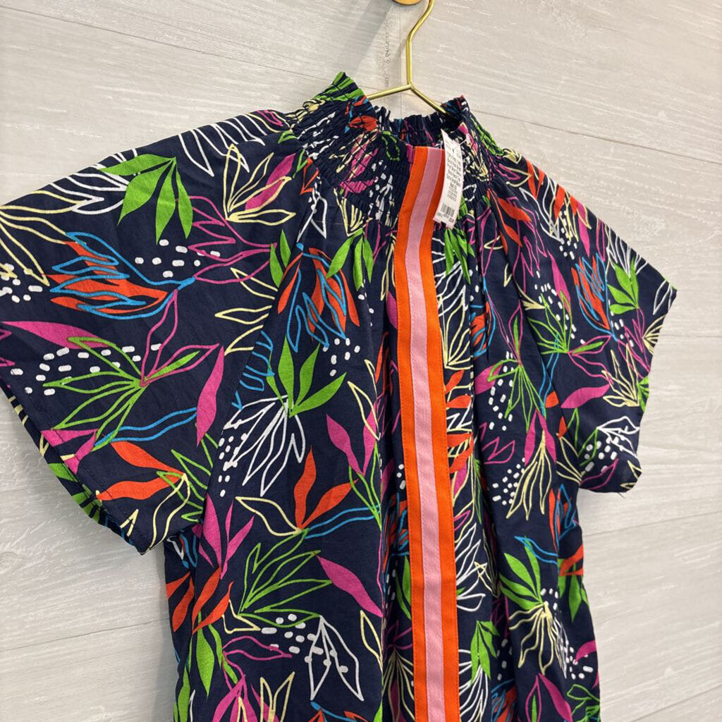 THML Black/ Multi Bright Print Short Sleeve Mock Neck Top Extra Small