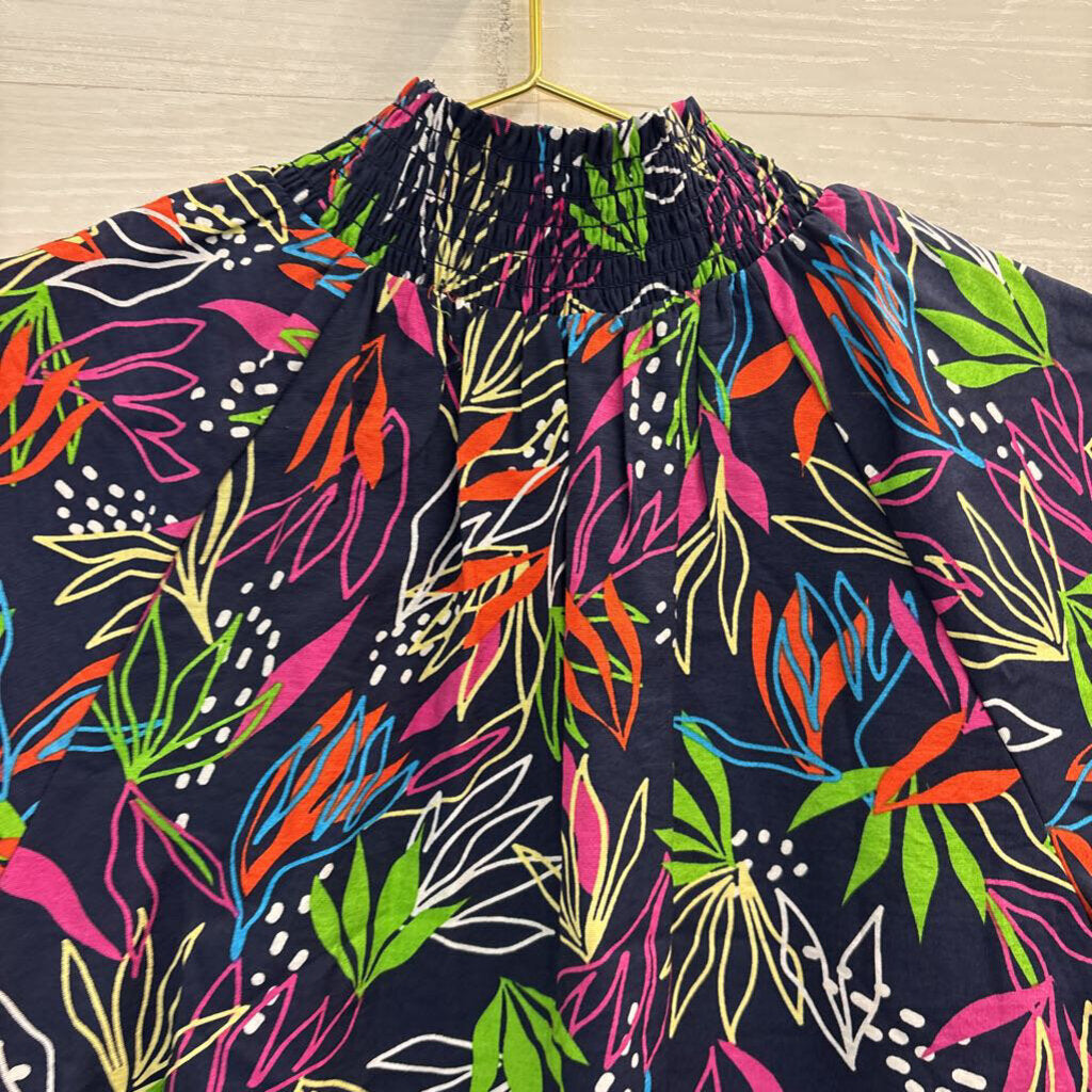 THML Black/ Multi Bright Print Short Sleeve Mock Neck Top Extra Small