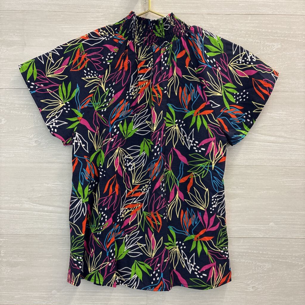 THML Black/ Multi Bright Print Short Sleeve Mock Neck Top Extra Small