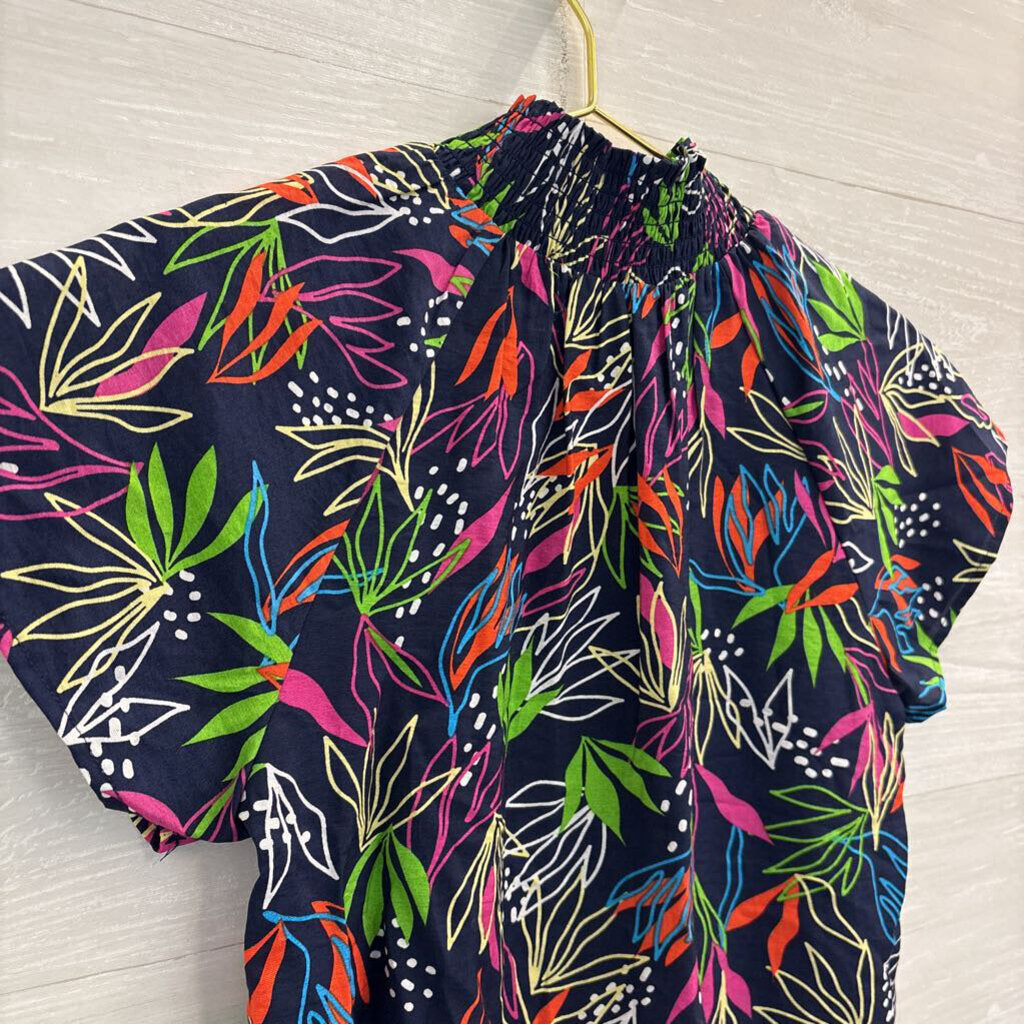 THML Black/ Multi Bright Print Short Sleeve Mock Neck Top Extra Small