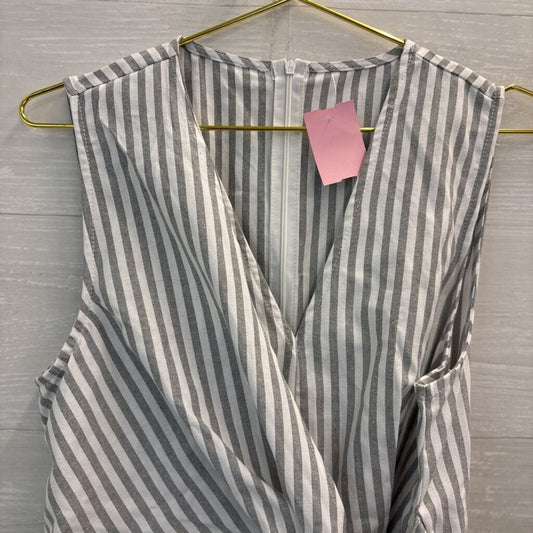 Cider White/ Grey Striped Sleeveless Wrap Jumpsuit Large