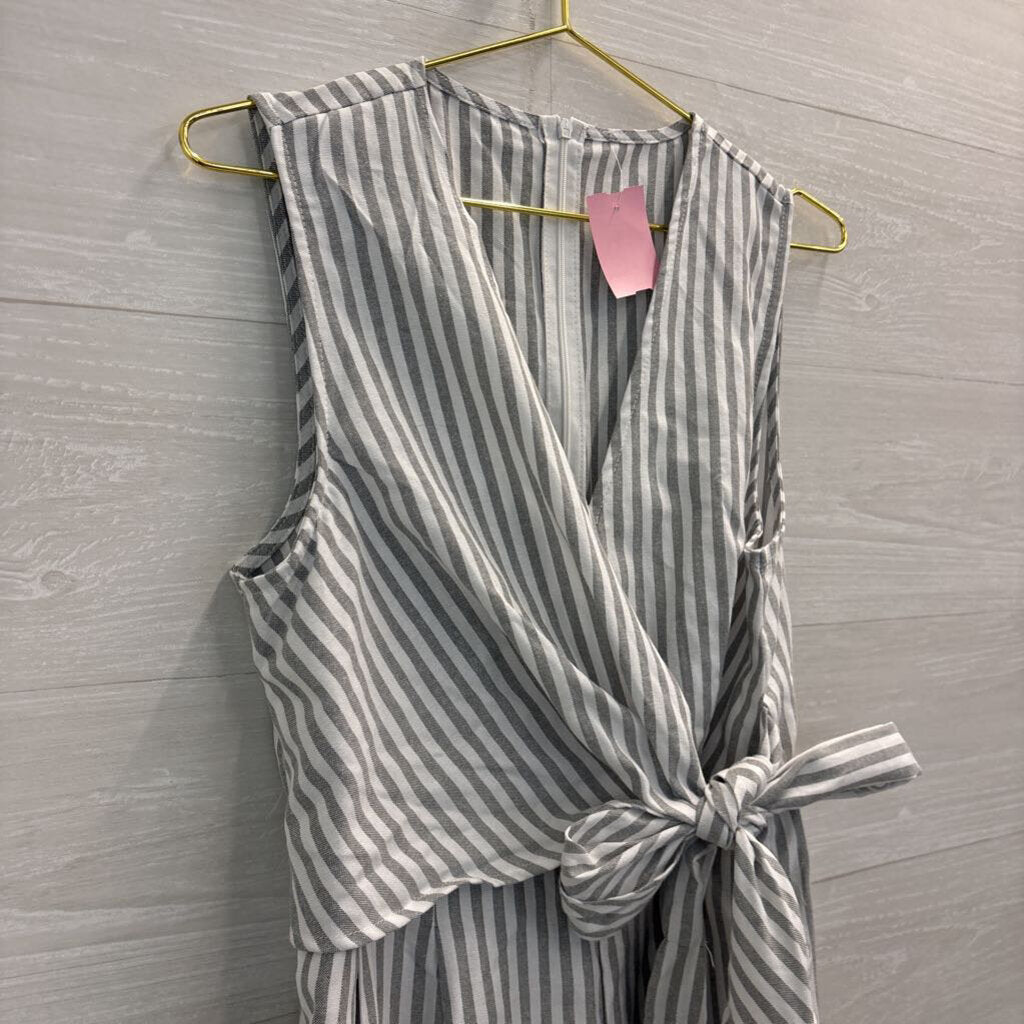 Cider White/ Grey Striped Sleeveless Wrap Jumpsuit Large