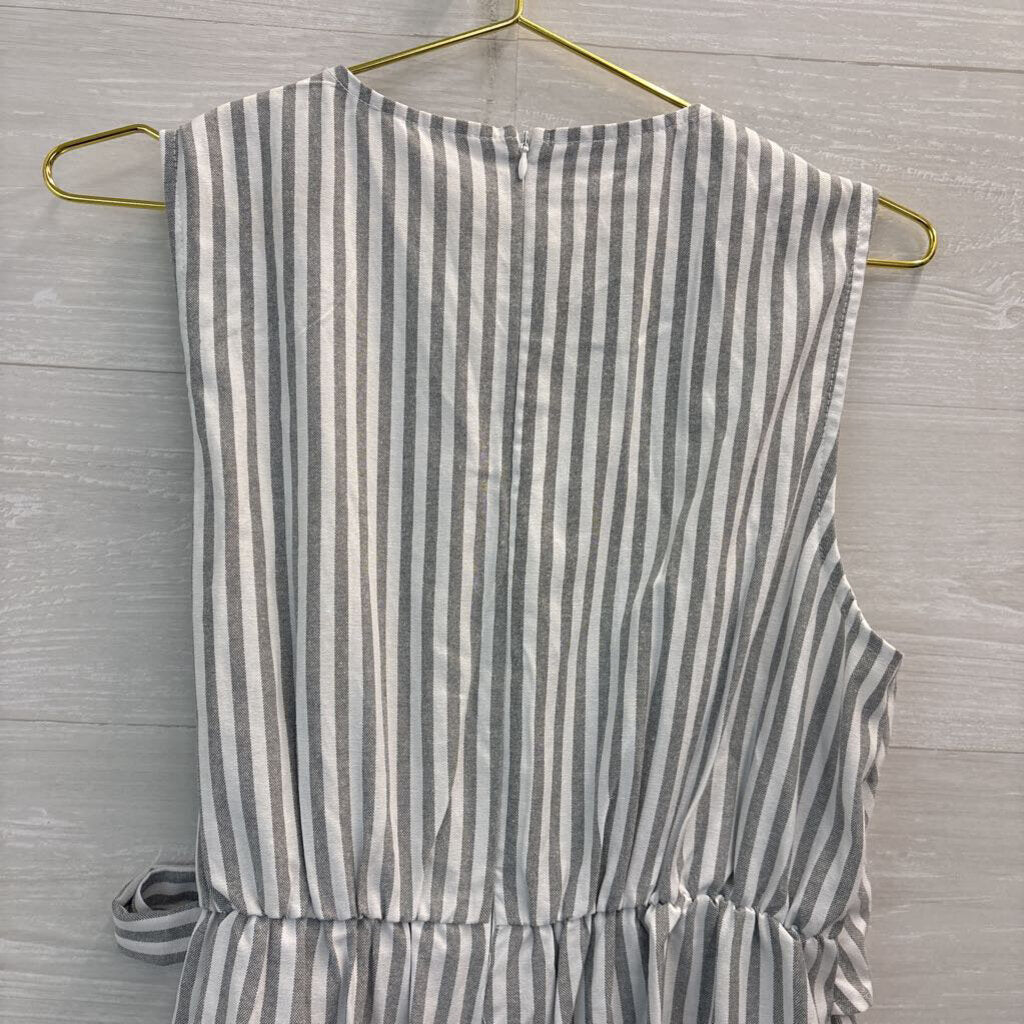 Cider White/ Grey Striped Sleeveless Wrap Jumpsuit Large