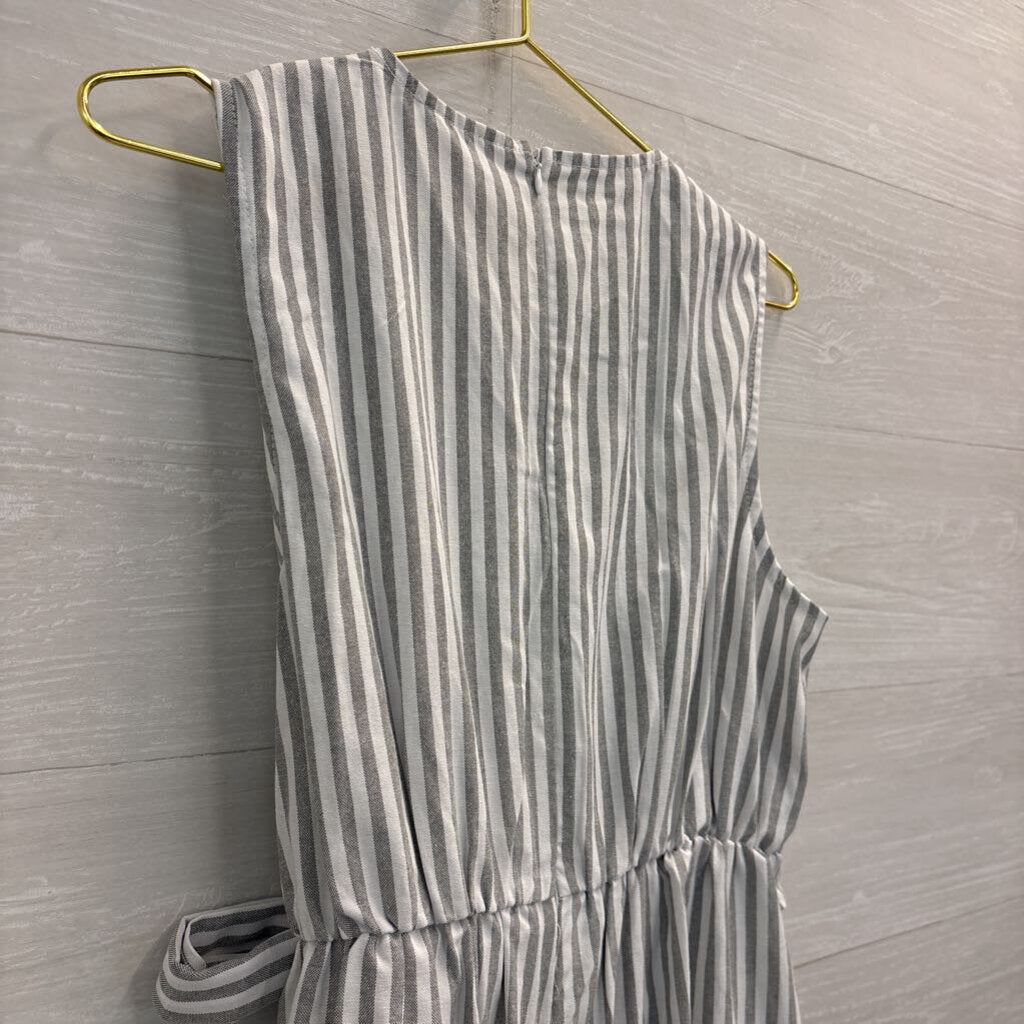 Cider White/ Grey Striped Sleeveless Wrap Jumpsuit Large
