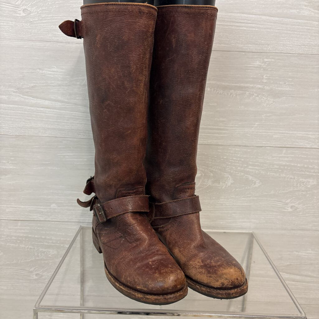 Frye Brown Distressed Leather Veronica Slouch Tall Boots 7