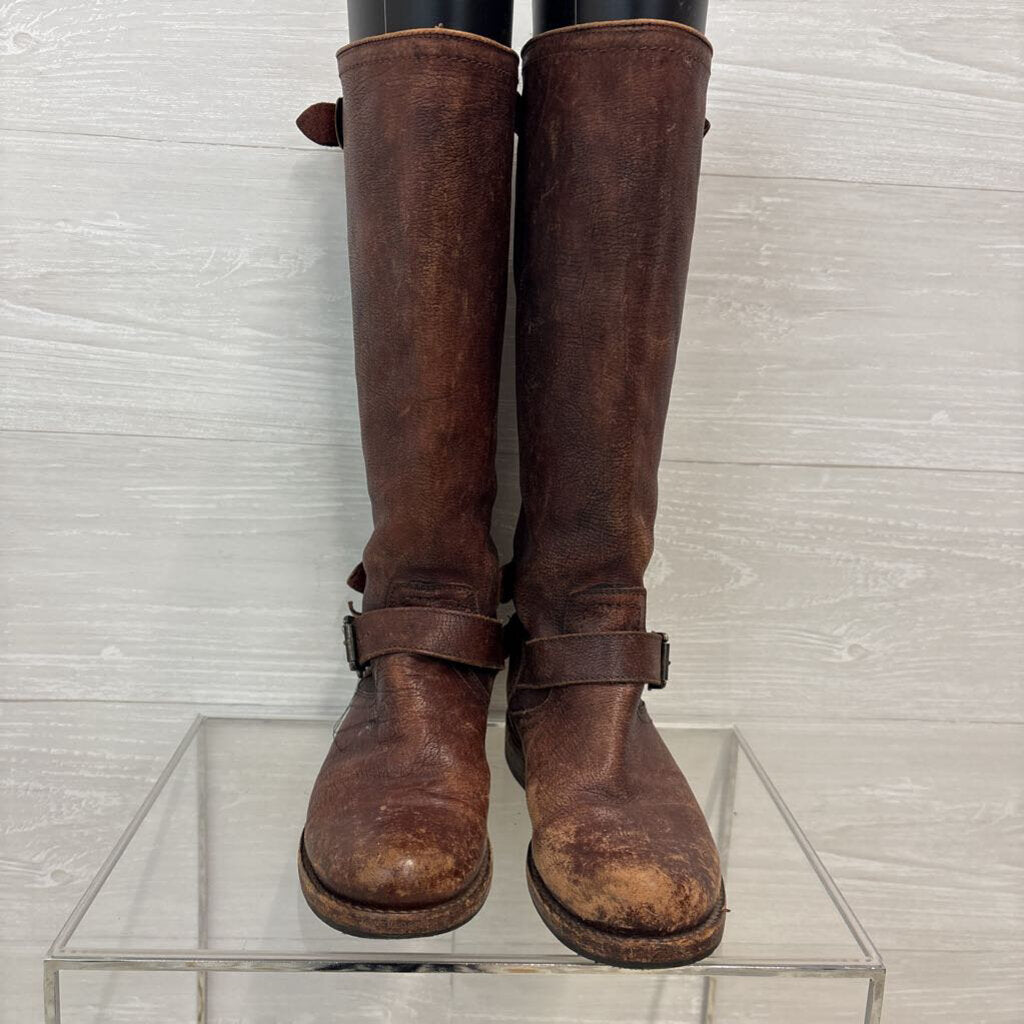 Frye Brown Distressed Leather Veronica Slouch Tall Boots 7