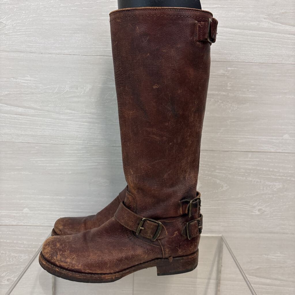 Frye Brown Distressed Leather Veronica Slouch Tall Boots 7
