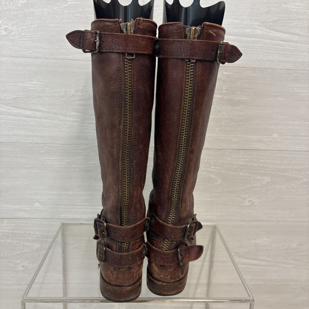 Frye Brown Distressed Leather Veronica Slouch Tall Boots 7