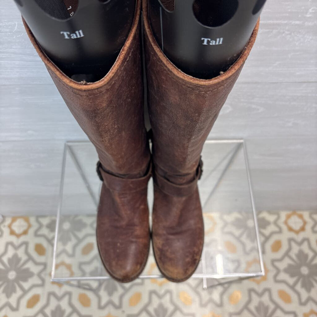 Frye Brown Distressed Leather Veronica Slouch Tall Boots 7
