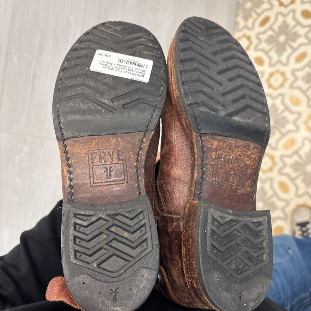 Frye Brown Distressed Leather Veronica Slouch Tall Boots 7