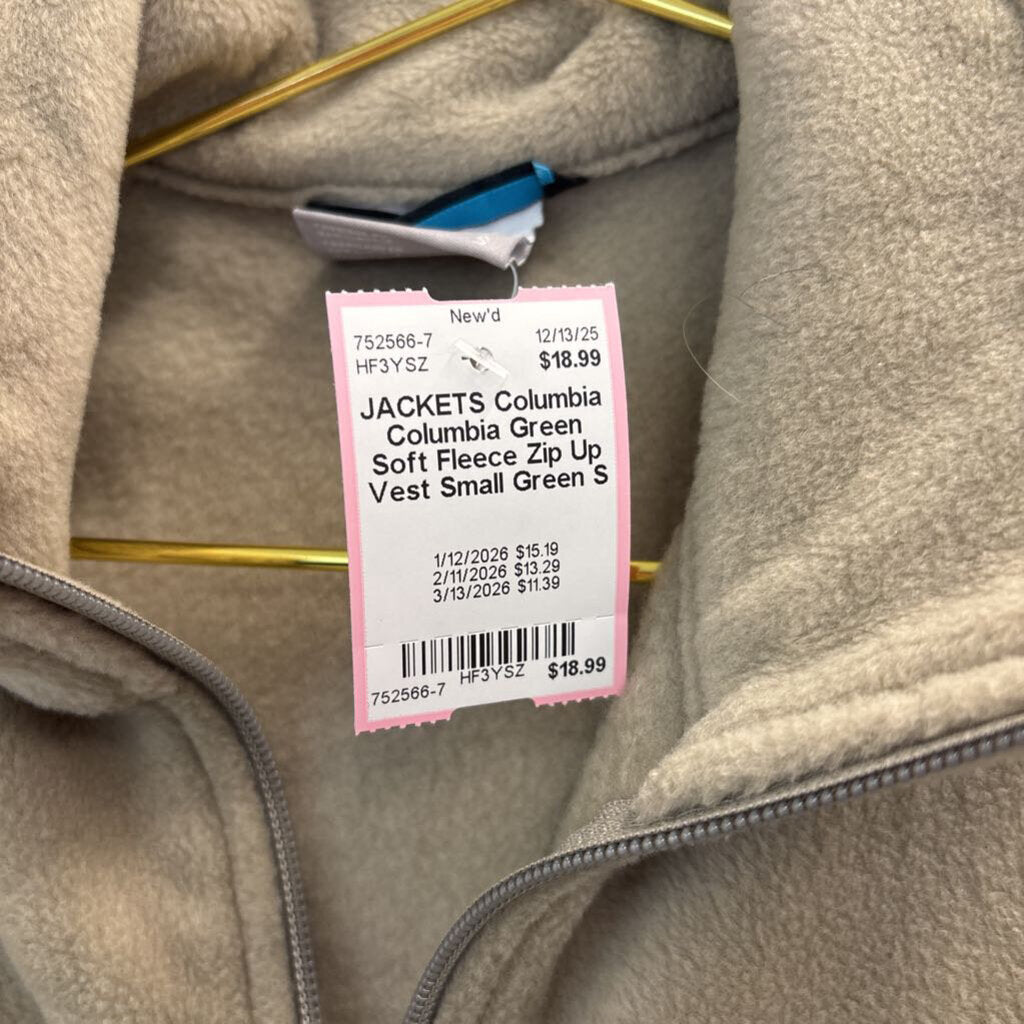 Columbia Green Soft Fleece Zip Up Vest Small