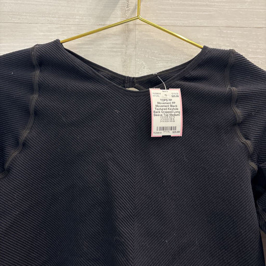 FP Movement Black Textured Keyhole Back Cropped Long Sleeve Top Medium/ Large