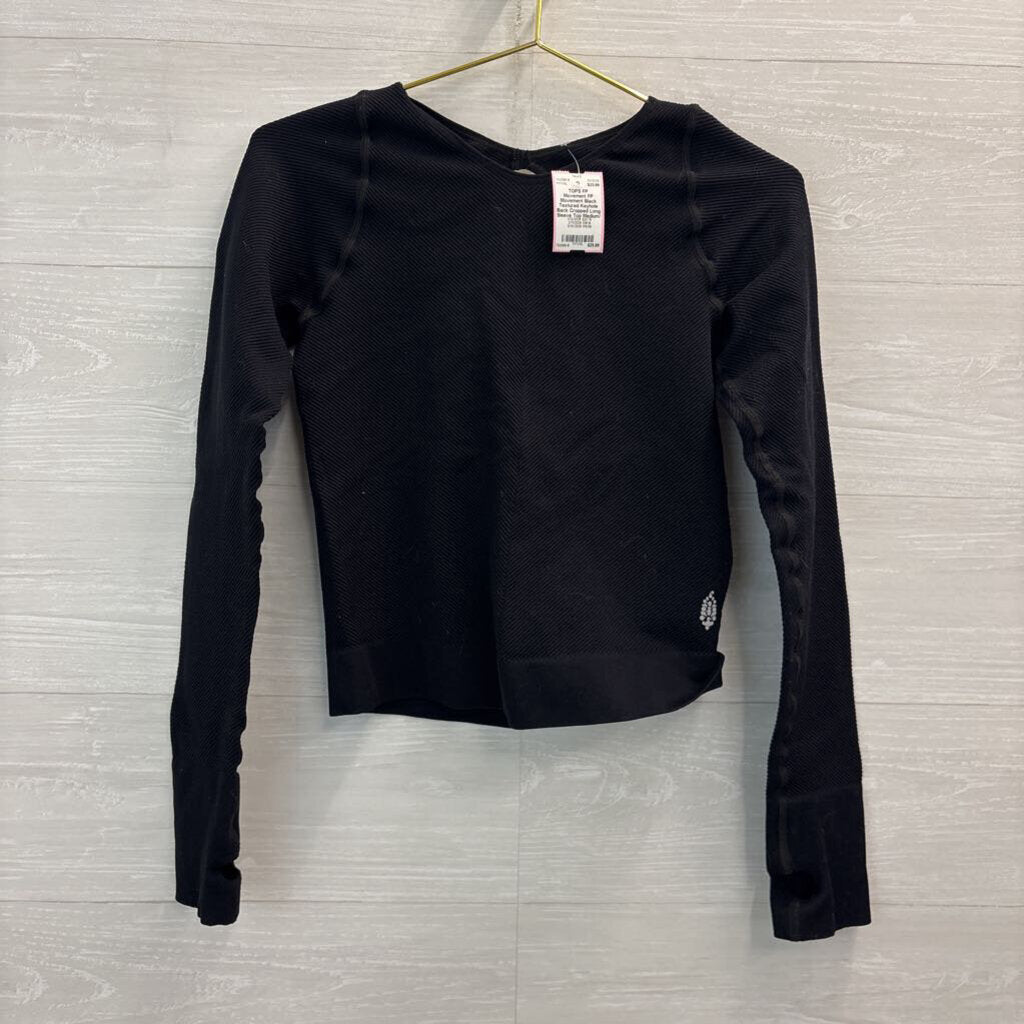 FP Movement Black Textured Keyhole Back Cropped Long Sleeve Top Medium/ Large