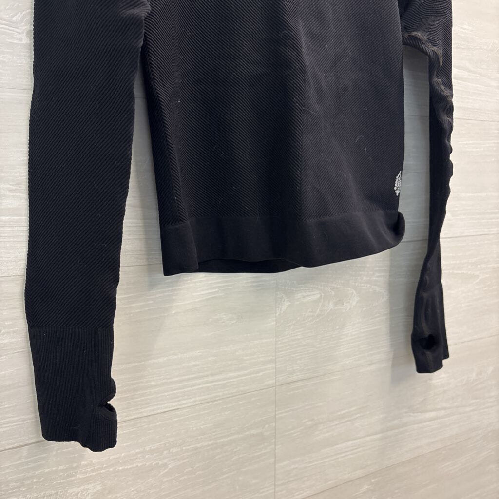 FP Movement Black Textured Keyhole Back Cropped Long Sleeve Top Medium/ Large