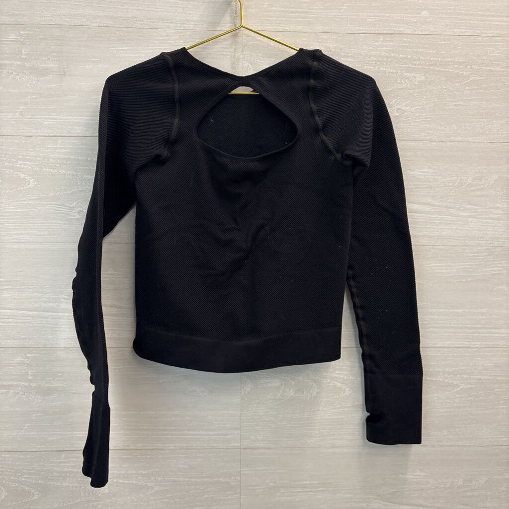FP Movement Black Textured Keyhole Back Cropped Long Sleeve Top Medium/ Large