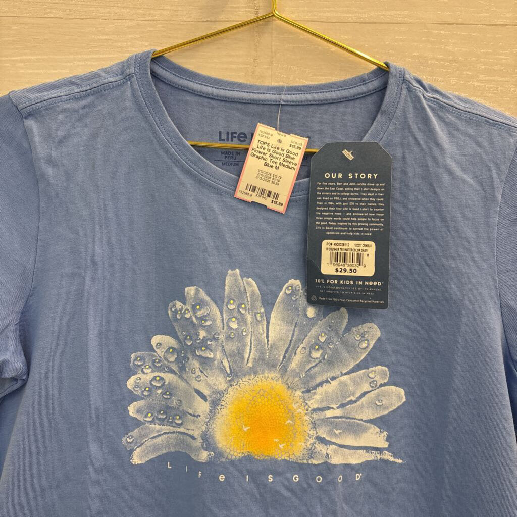 Life Is Good Blue Flower Short Sleeve Graphic Tee Medium
