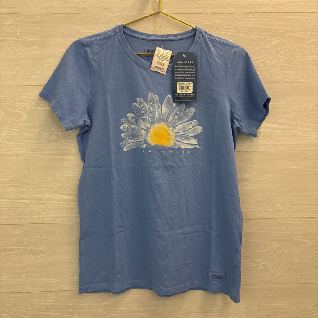 Life Is Good Blue Flower Short Sleeve Graphic Tee Medium