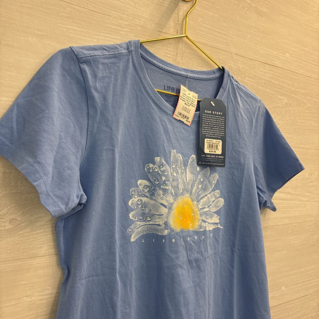 Life Is Good Blue Flower Short Sleeve Graphic Tee Medium