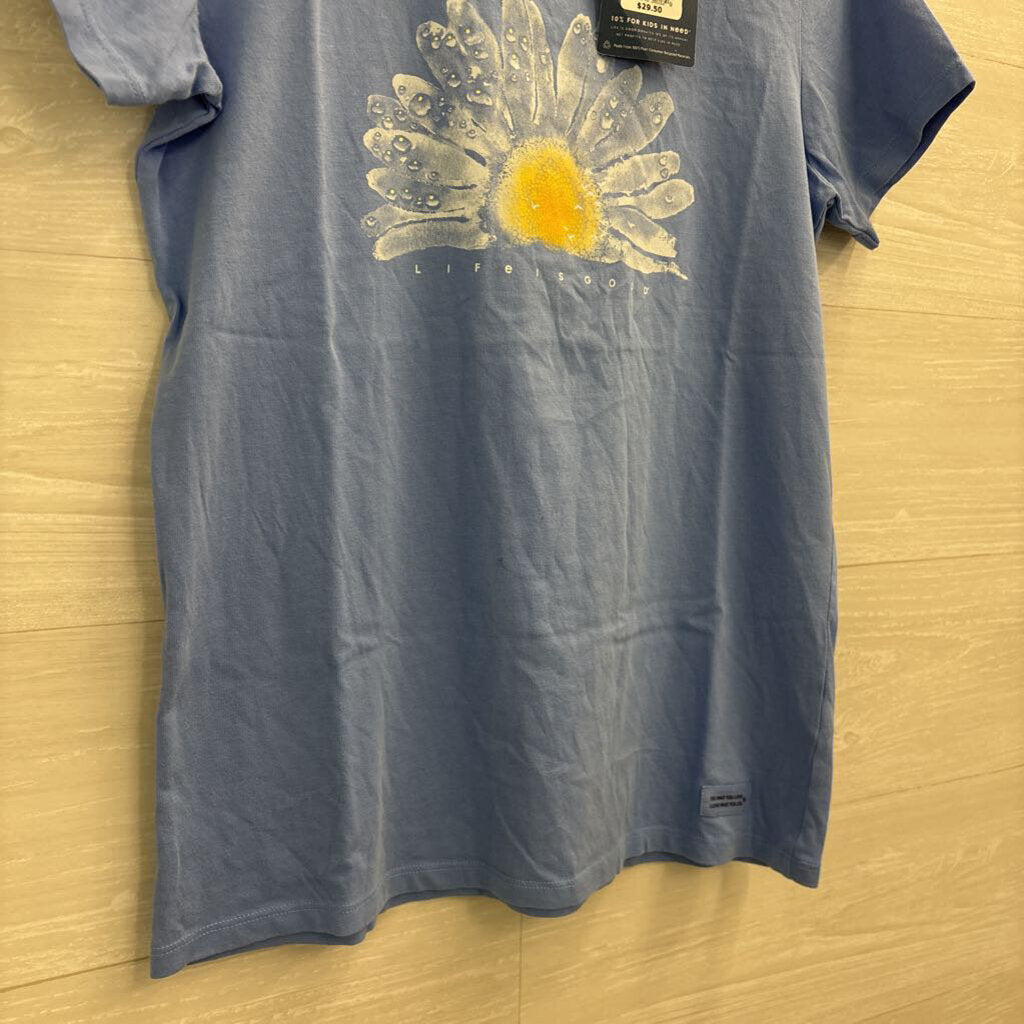 Life Is Good Blue Flower Short Sleeve Graphic Tee Medium