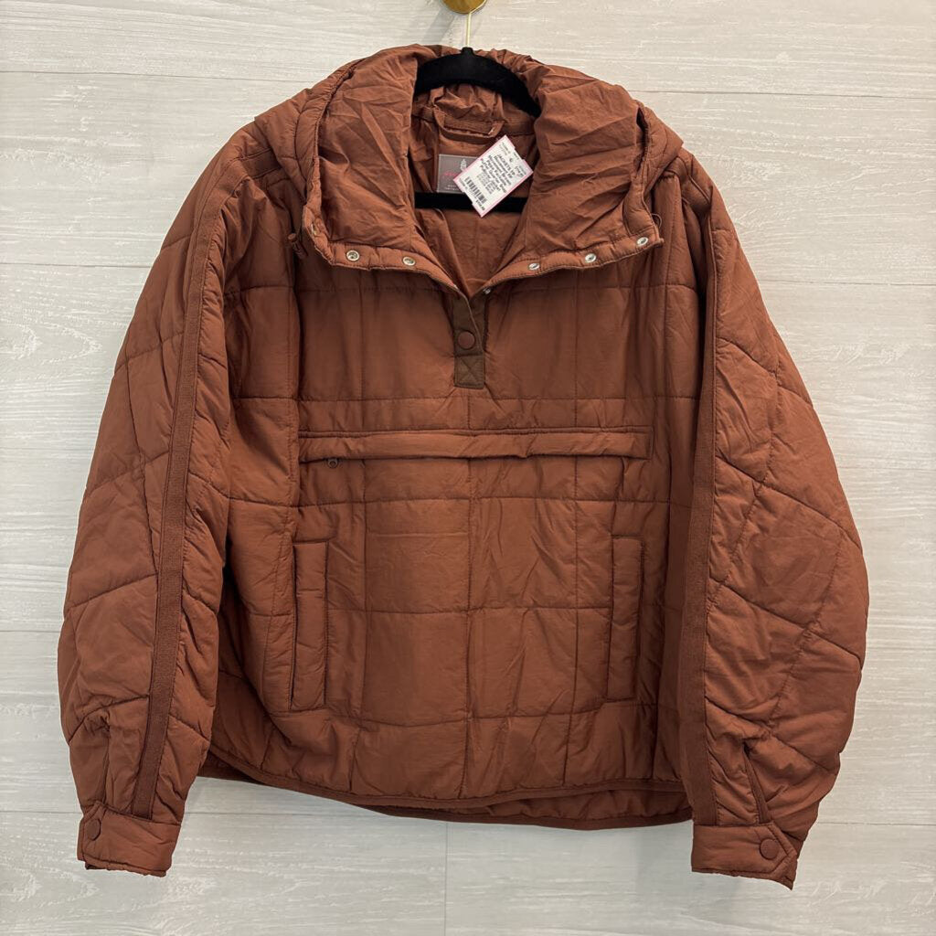 FP Movement Brown Pippa Packable Puffer Quarter Snap Pullover Jacket Small