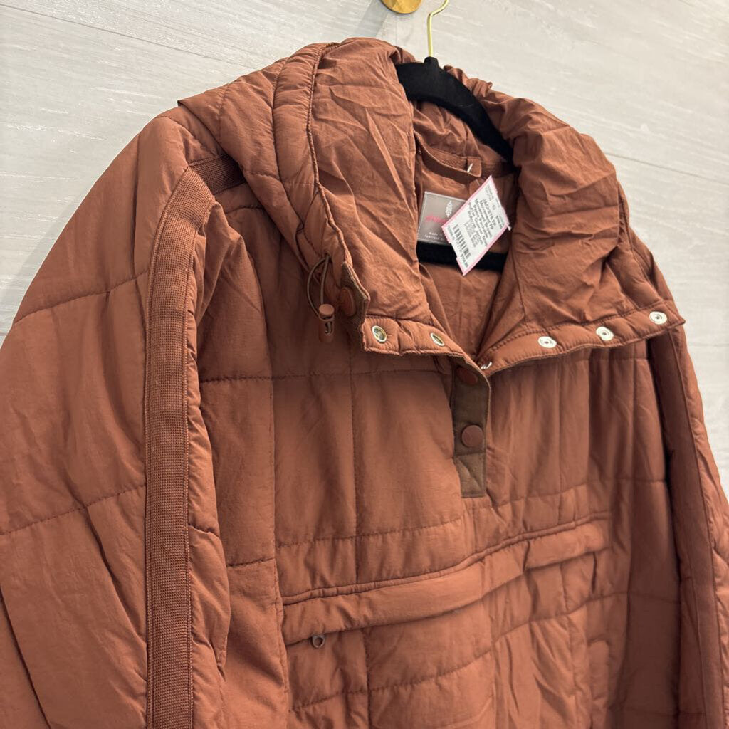 FP Movement Brown Pippa Packable Puffer Quarter Snap Pullover Jacket Small