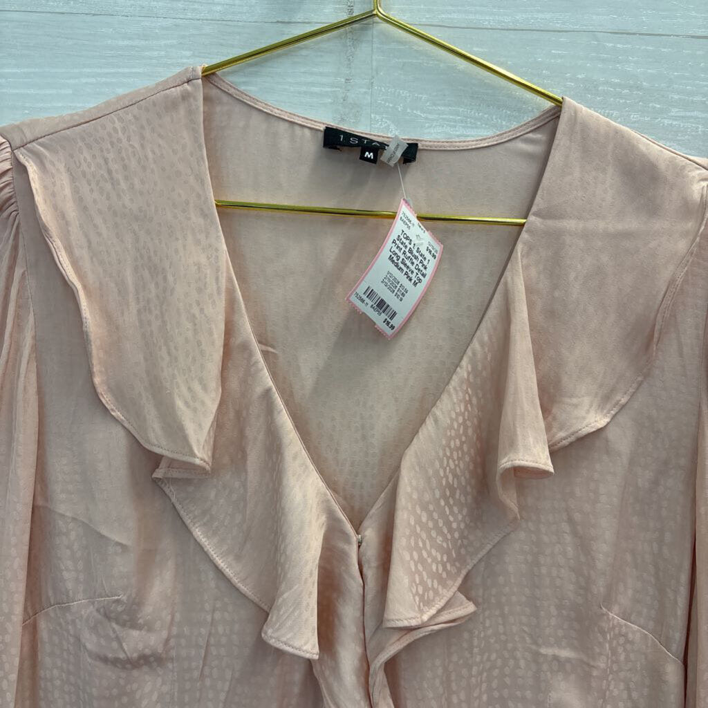 1 State Blush Pink Print Ruffle Detail Long Sleeve Top Medium