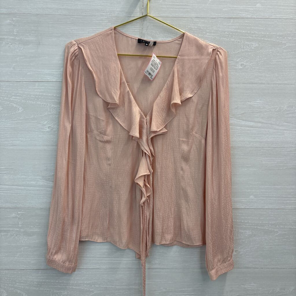 1 State Blush Pink Print Ruffle Detail Long Sleeve Top Medium