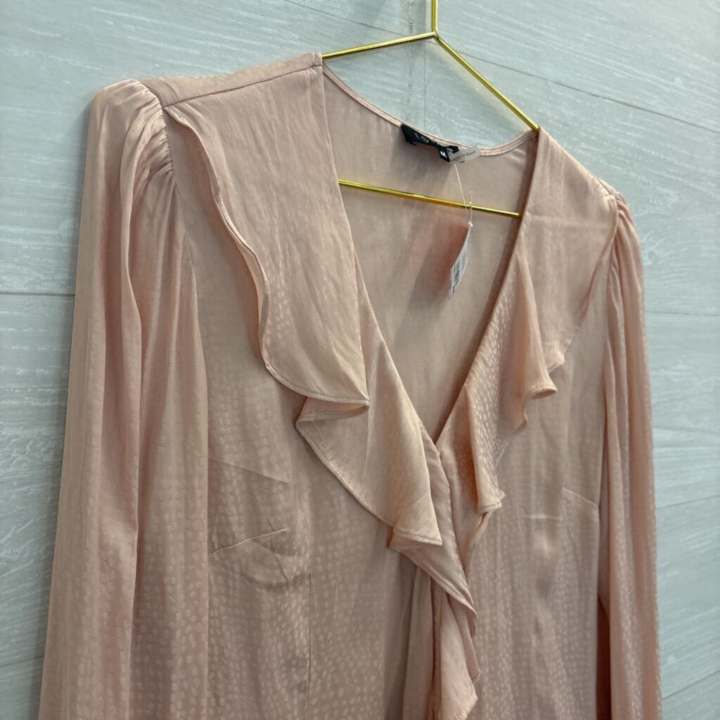 1 State Blush Pink Print Ruffle Detail Long Sleeve Top Medium