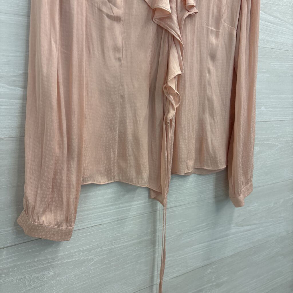 1 State Blush Pink Print Ruffle Detail Long Sleeve Top Medium