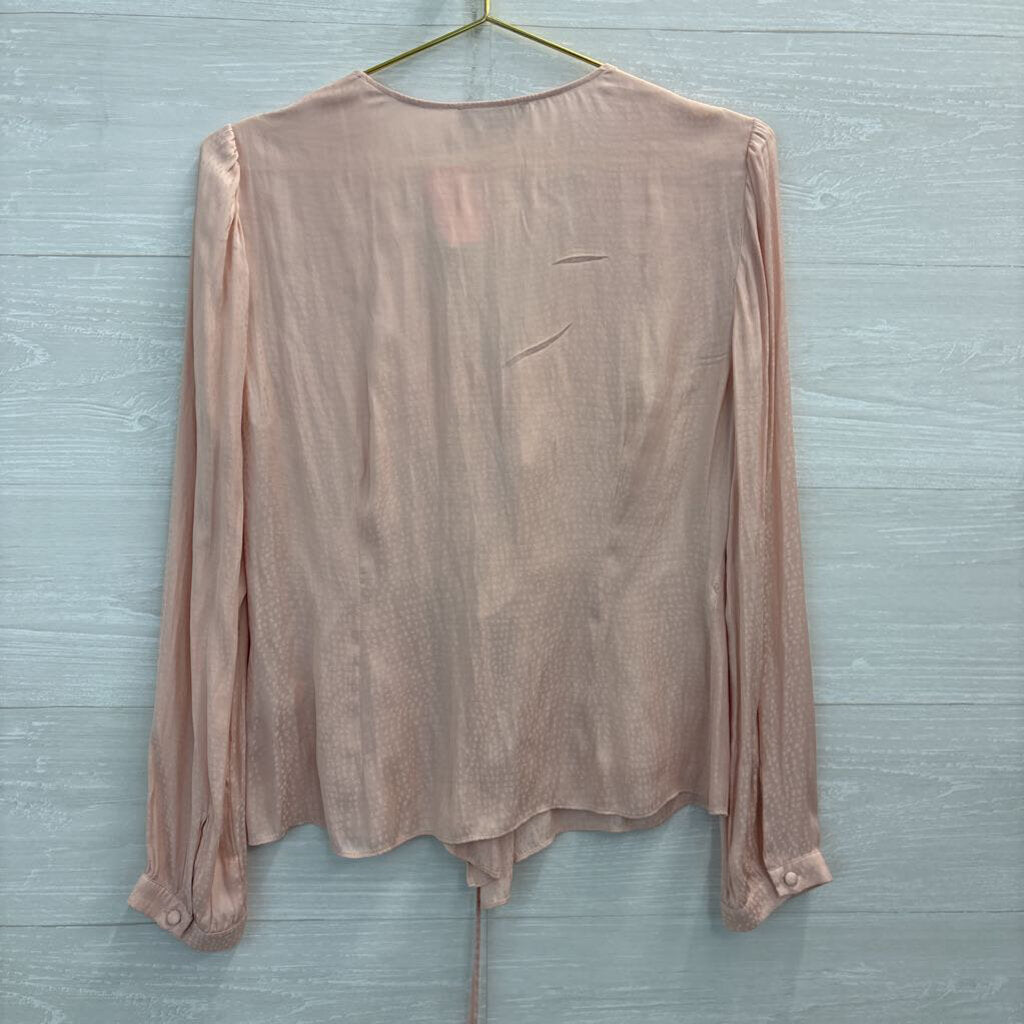 1 State Blush Pink Print Ruffle Detail Long Sleeve Top Medium